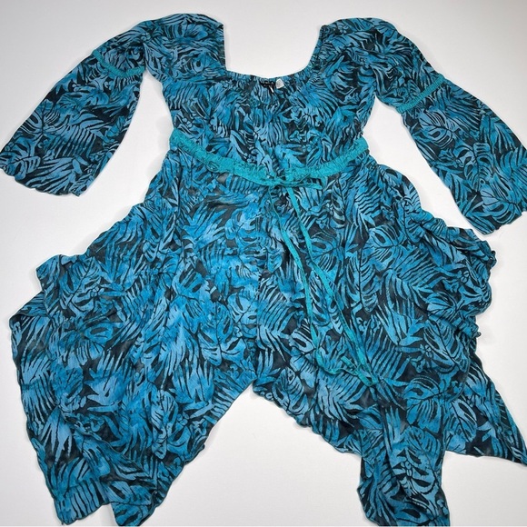 Lotus Traders Dress Batik Asymmetrical Babydoll Fairy Whimsigoth Black Blue OS - Picture 1 of 12